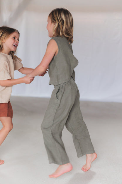 Wide Linen Pants Moss